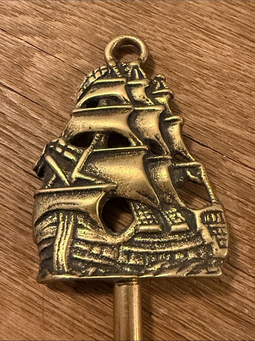 Antique Solid Brass Galleon Ship Fire Poker Hearth Tool Tall Mast Clipper Ship